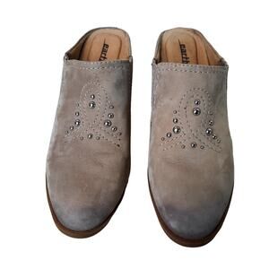 EARTH SHOES MENDON‎ WOMEN'S 7 TAUPE SUEDE LEATHER WESTERN MULES CLOGS HEELS